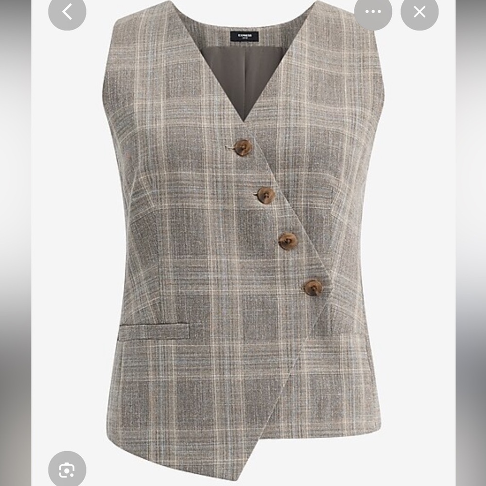 NWT Express Asymmetrical Plaid Four Button Blazer Vest size M - Picture 2 of 8